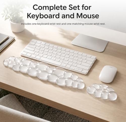 eulps Ergonomic Gel Keyboard Wrist Rest Set, Soft Gel Palm Rest for Keyboard and Mouse, Clear Wrist Support Pad for Typing and Gaming Pain Relief, Non-Slip Base for Computer Laptop (Cloud)