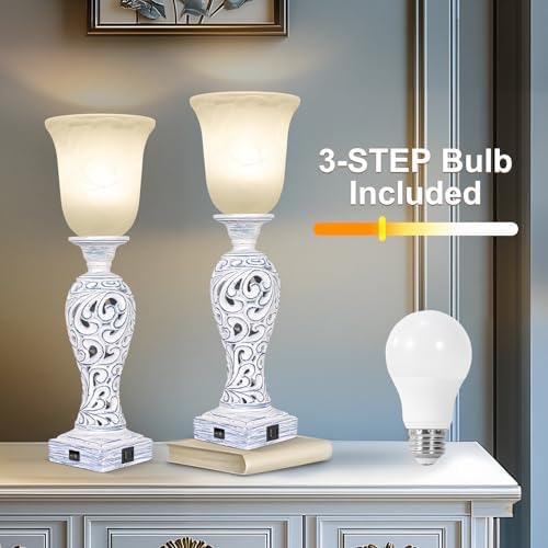 20" Vintage Table Lamps Set of 2 for Living Room, 3-Way Dimmable LED Bulb