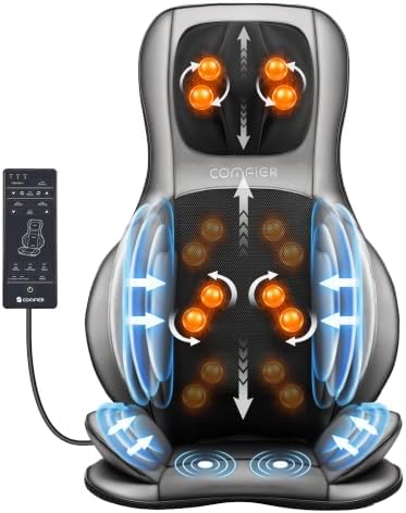 COMFIER Massager Chair with Heat, Shiatsu Neck Back Massager Portable with Compress & Rolling,Massage Chair Pad for Full Back, Neck & Shoulders,Full Body Pain, Gray