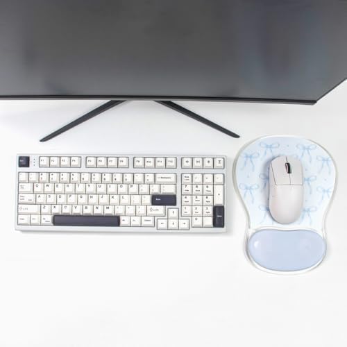 Blue Bow Mouse Pad with Gel Wrist Rest Support - Ergonomic Cooling Mousepad