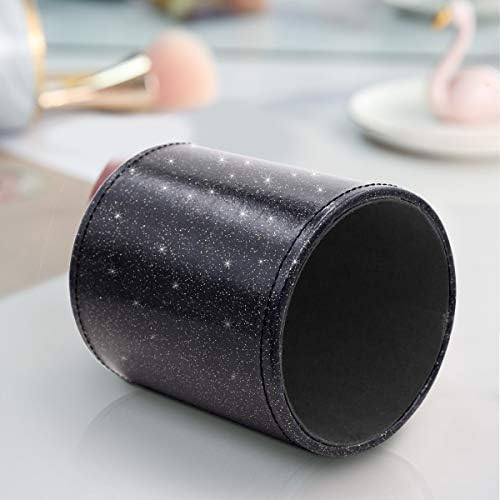 Pen Holder for Desk,Stand for Office Luxury Glitter Pencil Cup for Women Men Leather Organizer for Adult Teen, Black