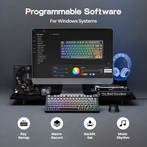 EPOMAKER x Aula F75 Gasket Mechanical Keyboard, 75% Wireless Hot Swappable Gaming Keyboard with Five-Layer Padding&Knob, BT/2.4GHz/USB-C, RGB (Black Gradient, LEOBOG Reaper Switch)