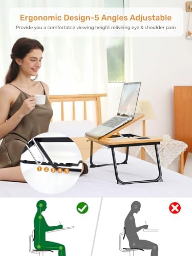 Lap Desk for Couch/Sofa/Floor, 5-Angle Adjustable Bed Desk with Foldable Legs &Cup Holder, Light Weight Bed Tray Table for Writing/Eating/Reading, Portable Laptop Stand for Adults, Kids