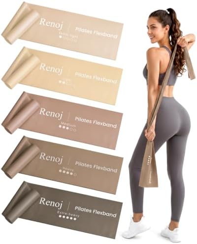Renoj Pilates Flexbands, 5-Pack Latex-Free Resistance Bands Set – Exercise Bands for Pilates, Yoga, Stretching & Physical Therapy | Home Gym Equipment for Women & Men