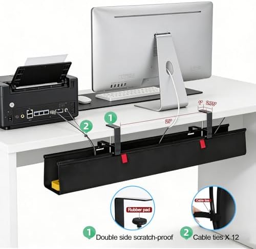 36" Under Desk Cable Management Tray for Office, Home Table