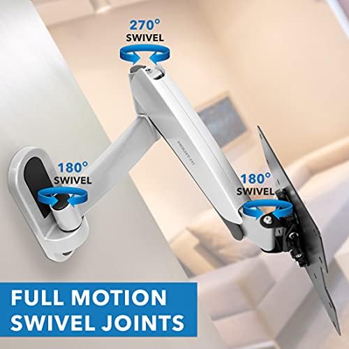 Mount-It! Full Motion Gas Spring TV Wall Mount for 25–55 Inch LED LCD OLED Flat Screen TVs | Height Adjustable 13.5” Articulating Arm | VESA 100x100 to 400x400 | 44 lb Capacity | Single Stud | Silver
