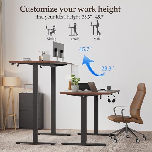 Klicelor 63 Inch Large Electric Standing Desk, Height Adjustable Office Desk, Sit Stand Up Computer Gaming Desk with Memory Preset, Three-Piece Desktop, Dark Walnut
