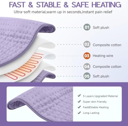 Heating Pad for Back Neck & Period Cramps, Auto Shut Off, Purple