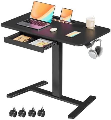 Mobile Standing Desk with Drawer, 35"×20" Small Desk, Black