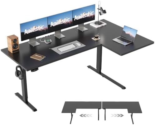 Agilestic 63 * 35 Inch Reversible L Shaped Electric Standing Desk, Black