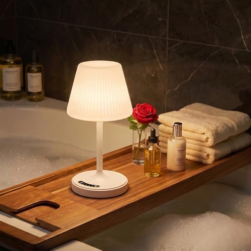 Waterproof Shower Lamp Outdoor Cordless Table Lamp, 3 Color Dimmable -White