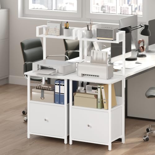 MAHANCRIS Printer Table with Storage, Home Printer Stand with File Cabinet, Fits A4/Letter Size Files, Printer Cabinet with Large Tabletop, Display Shelf, for Home Office, White PTWT3501