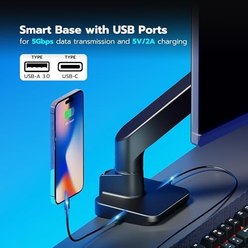 ARES WING Ultrawide Monitor Desk Arm with USB A/C for 17 to 49 Inch Screen