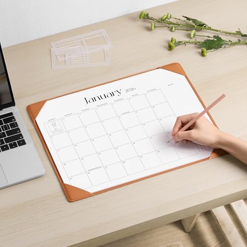 Cabbrix Desk Calendar 2026 with Desktop Mat, Simplified Medium Desk Pad Calendar 15" x 12" July 2026 to June 2027, Desk Blotter Calendar for Home School and Office (Brown)