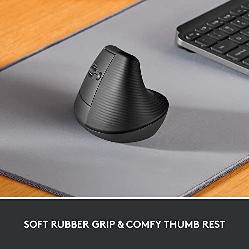 Logitech Lift Left Vertical Ergonomic Mouse, Left-Handed, Wireless, Bluetooth or Logi Bolt USB, Quiet clicks, 4 Buttons, Compatible with Windows/macOS/iPadOS, Laptop, PC - Graphite (Renewed)