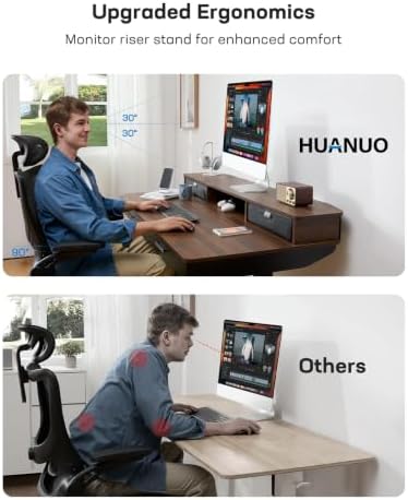 HUANUO 55 x 30 inch Electric Standing Desk with 2 Wood Drawers, Adjustable Height Sit Stand Desk for Home Office, Ergonomic Stand up Desk with 4 Memory Presets, 176 lbs Capacity, Walnut Top