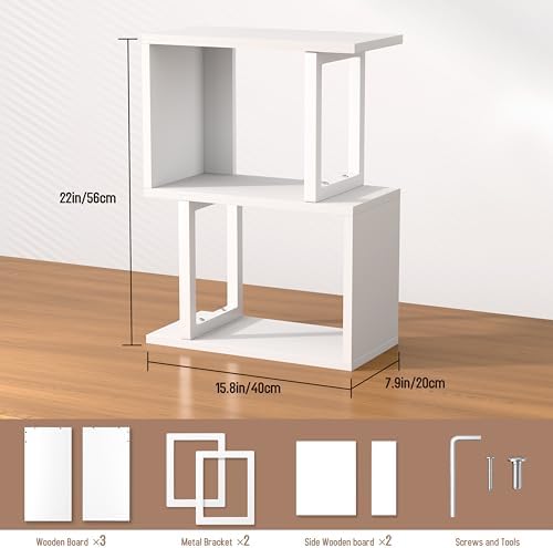 Desk Shelf Organizer, Small Desktop Bookshelf Wood, White