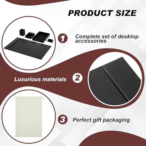 Sayglossy 5 Piece Leather Desk Pad Set with Side Rails 30"x18" Desk Blotter Protector, Letter Tray, Pen Cup, Sticky Note Clip, Name Card Holder, Executive Office Organizer Accessories Workplace(Black)