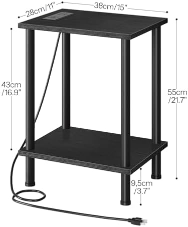 HOOBRO Side Table with Charging Station, End Table with USB Port and Outlets, Nightstand with 2-Layer Storage Shelves for Small Spaces, Living Room, Bedroom, Black BK09UBZ01