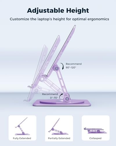 Aoviho 360° Rotating Laptop Stand for Desk | Adjustable, Foldable, Portable Aluminum Ergonomic Riser | Compatible with MacBook, Dell, HP & All Laptops 10-16 inch | Purple