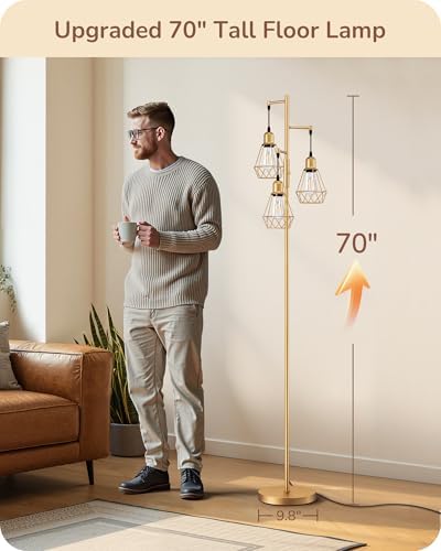 EDISHINE 70" Dimmable Farmhouse Floor Lamp for Living Room, Gold