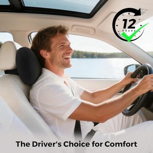 BEBAS Memory Foam Car Headrest Pillow - Breathable Neck Support Pillow for Driving, Universal Fit Cars/SUVs/Tesla/Toyota & Office Chair, Removable Cover (Black, Summer)