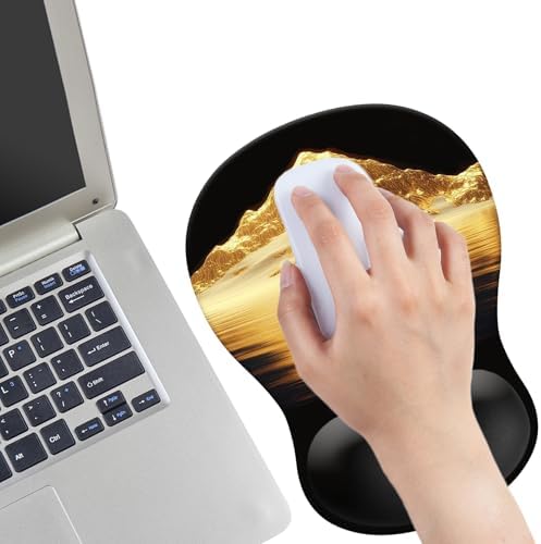 Gel Mouse Pad with Wrist Rest, Ergonomic Concave Wrist Support Mousepad with Non-Slip PU Base & Smooth Surface Comfortable Desk Accessories Mat for Office, Home Gaming and Study (Golden Mountains)