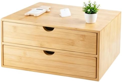 Charmewooden Bamboo Desk Organizer with Drawers, Countertop Organizer with Drawers Makeup Storage Drawer 2 Drawers Tabletop Storage Organization Box Home Office Workspace Bathroom Toiletries Supplies