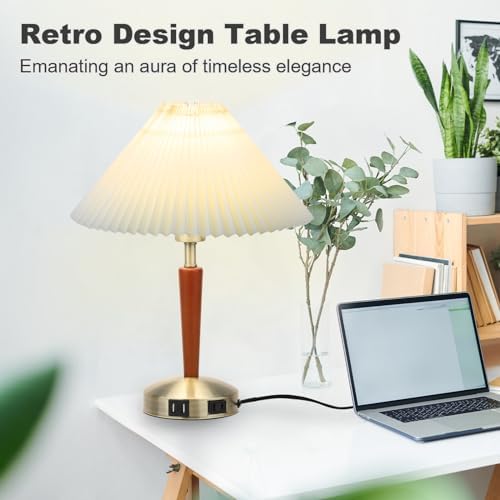 LALISU Touch Bedside Table Lamp, Fabric Shade Small Table Lamp, Brown