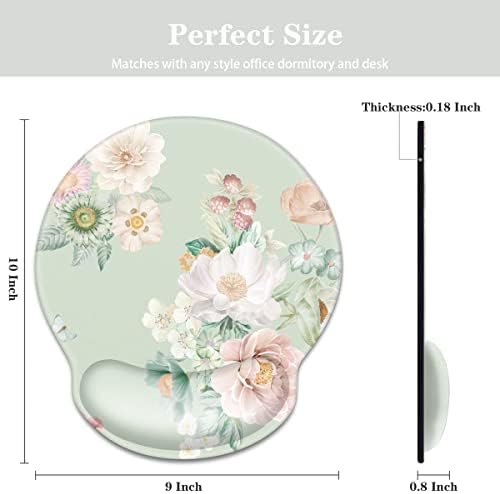 Floral Ergonomic Mouse Pad with Wrist Support, Cute Premium-Textured Mouse Mat for Wireless Mouse, Non-Slip Rubber Base, Comfortable Desk Accessories for Laptop, Office, Home, Game, Green