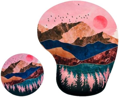 Mouse Pad with Wrist Support, Ergonomic Mouse Pads with Memory Foam Wrist Rest, Easy Typing Pain Relief, Comfortable Home Office Computer Wrist Support Pads for Working Studying Gaming, Sunrise