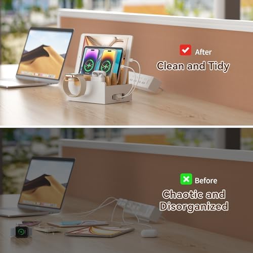 Pezin & Hulin Bamboo Charging Station with USB Charger&Cables-Natural+White