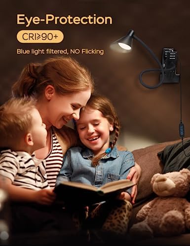 LiFMIRA Clip on Light USB Reading Light Desk Lamp 3 Color Modes Black