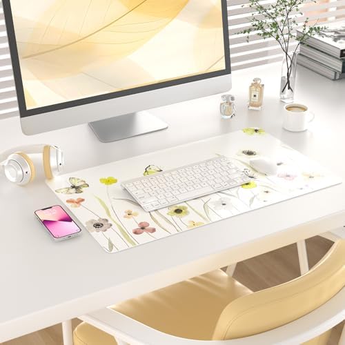 Faux Leather Large Mouse Pad, Office Desk Mat, 23.6"x13.8", Butterflies