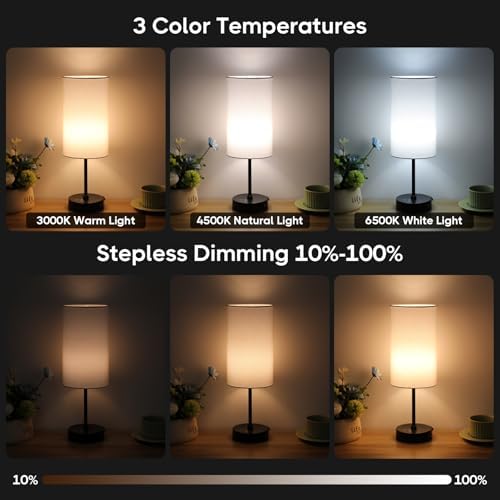 Unicozin 17Inch Table Lamp, 3 CCT 3000K/4500K/6500K & RGB Color Changing, Stepless Dimmable Bedside Lamp for Reading, Ambience Nightstand Light for Home Decor Party, White Shade