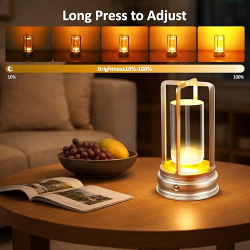 Cordless Table Lamp, 2 Pack Crystal Rechargeable Lamp with Touch Control & Dimmable Light, Portable Lamp for Bedside, Outdoor, Living Room & Hotel-Style Lighting,Silver