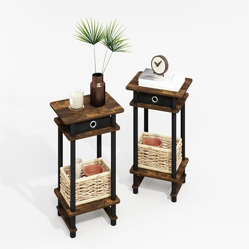 Furinno Turn-N-Tube Set of 2 Toolless 3-Tier Side Table, Amber Oak