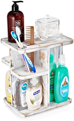 Sorbus Bamboo Makeup Organizer, Rotating Cosmetic Storage for Vanity (Grey)