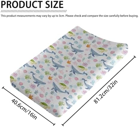 Colorful Sea Animals Whales Sea Turtle Starfish Seashells Baby Changing Pad Cover,Unisex Ocean Nursery Diaper Changing Table Pad Mat Sheet for Boys Girls-16x32