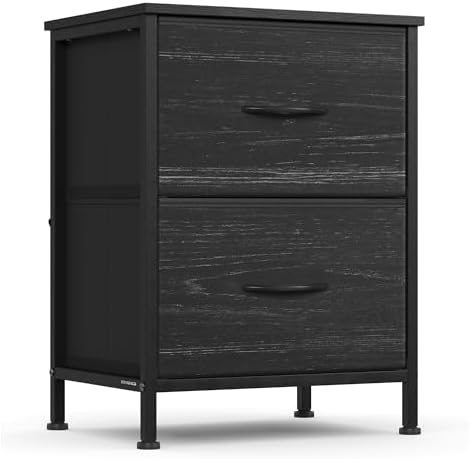 SONGMICS Nightstand with 2 Fabric Drawers, Bedside Table, Side End Table