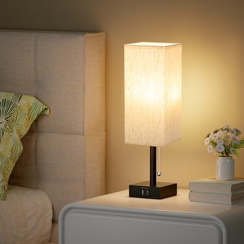 aooshine Bedside Table Lamp for Bedroom - 3 Color Temperatures, USB A+C