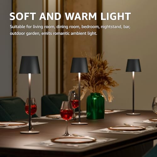 uuffoo 2 Pack Cordless Table Lamp Rechargeable 5000mAH Battery Operated Lights Touch Control LED Portable Desk Lamps 3 Color Dimming for Outdoor Coffee Bedroom Kitchen (Black)