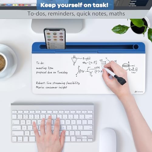 Varhomax Glass Desk Whiteboard with Storage, Desktop Organizer