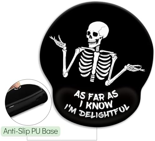 LIMKRIAN Skeleton Mouse Pad with Wrist Rest, 9.8 x 8.6 in, Funny Skull