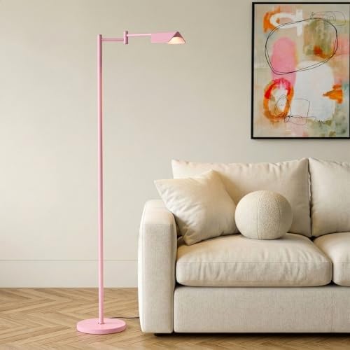 Brightech Leaf Pharmacy LED Reading Lamp, Dimmable Floor Lamp with Easy Rotation Over Chair or Desk for Living Rooms & Offices, Adjustable Standing Tall Lamp, for Sewing & Crafts - Matte Pink