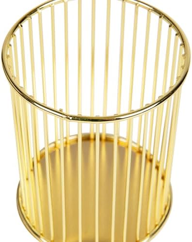 Mind Reader Pen and Accessories Holder, Desktop Organizer, Office, Metal , 3"L x 3"W x 4"H, Set of 3, Gold