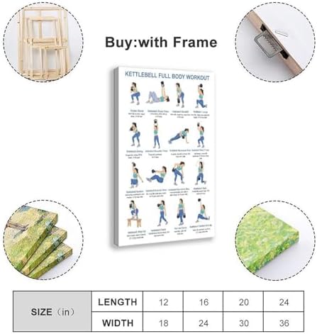 Kettlebell Full Body Workout for Beginners Exercise Chart Home Gym Easy Strength Training Routine Canvas Poster Wall Art for Living Room Bedroom Decor Frame 24x36inch
