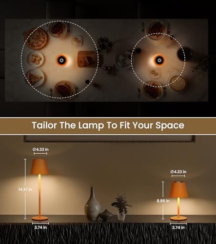 3 Pack Cordless Table Lamp, Portable Battery Operated Lamp with 3 Color Temps and Stepless Dimming, Rechargeable Table Lamp for Dinner, Desk, Cafe, Outdoor (Orange)