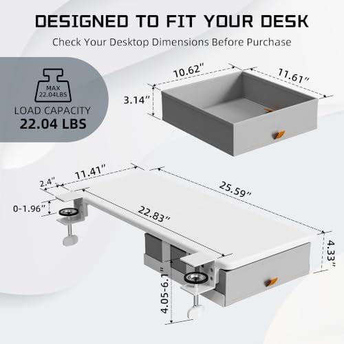 ETHU Desk Extender Tray with Storage Drawer, 25.6x11.4, White