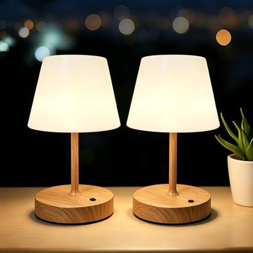 Rechargeable Table Lamp, Portable Shower lamp (Metallic Wood-2pcs)
